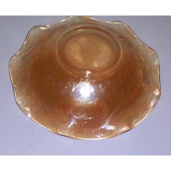 Vintage Carnival Glass Iris Bowl With Scallop Edge light amber gold 9.75" x2" - Picture 2 of 9